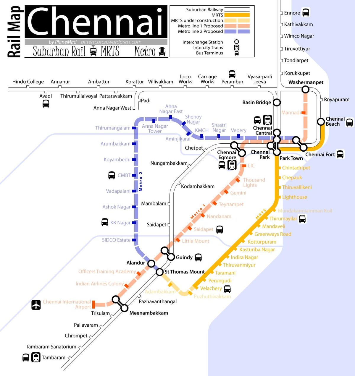Chennai metro rail reittikartta