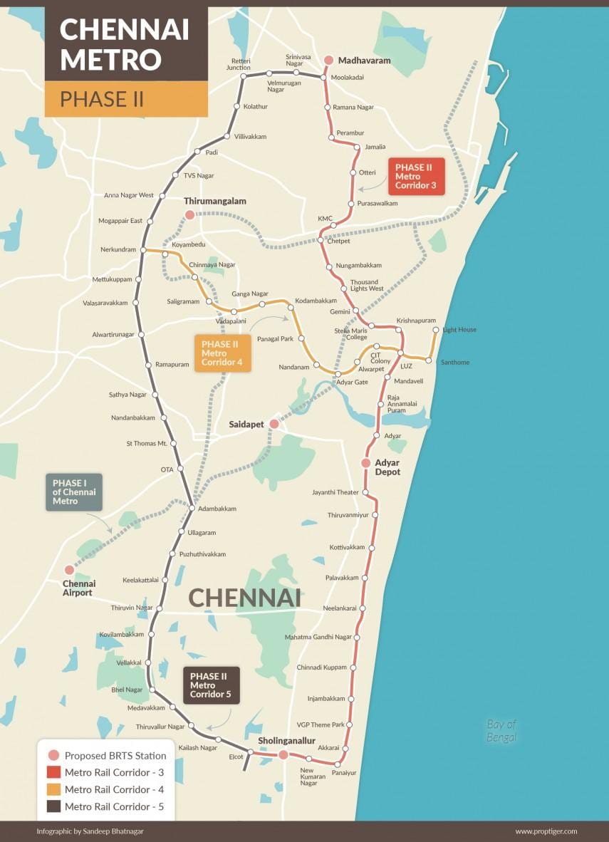 Chennai metro rail reitti kartta 2. vaihe