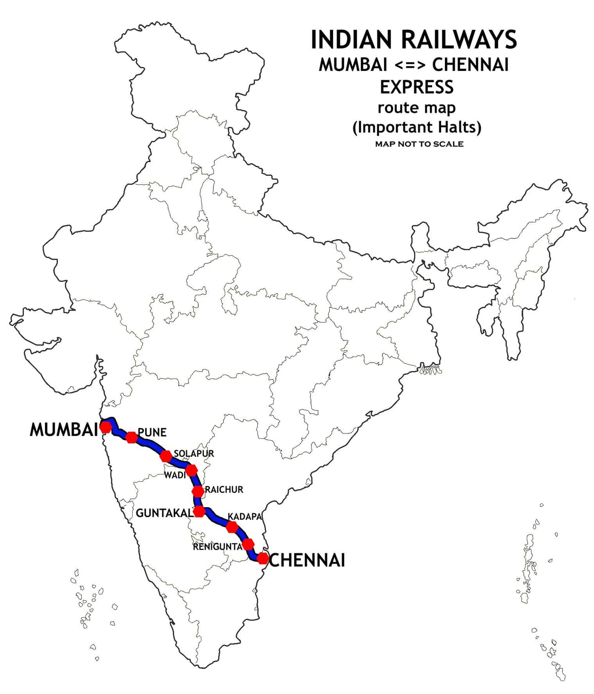 Mumbai Chennai juna reittikartta