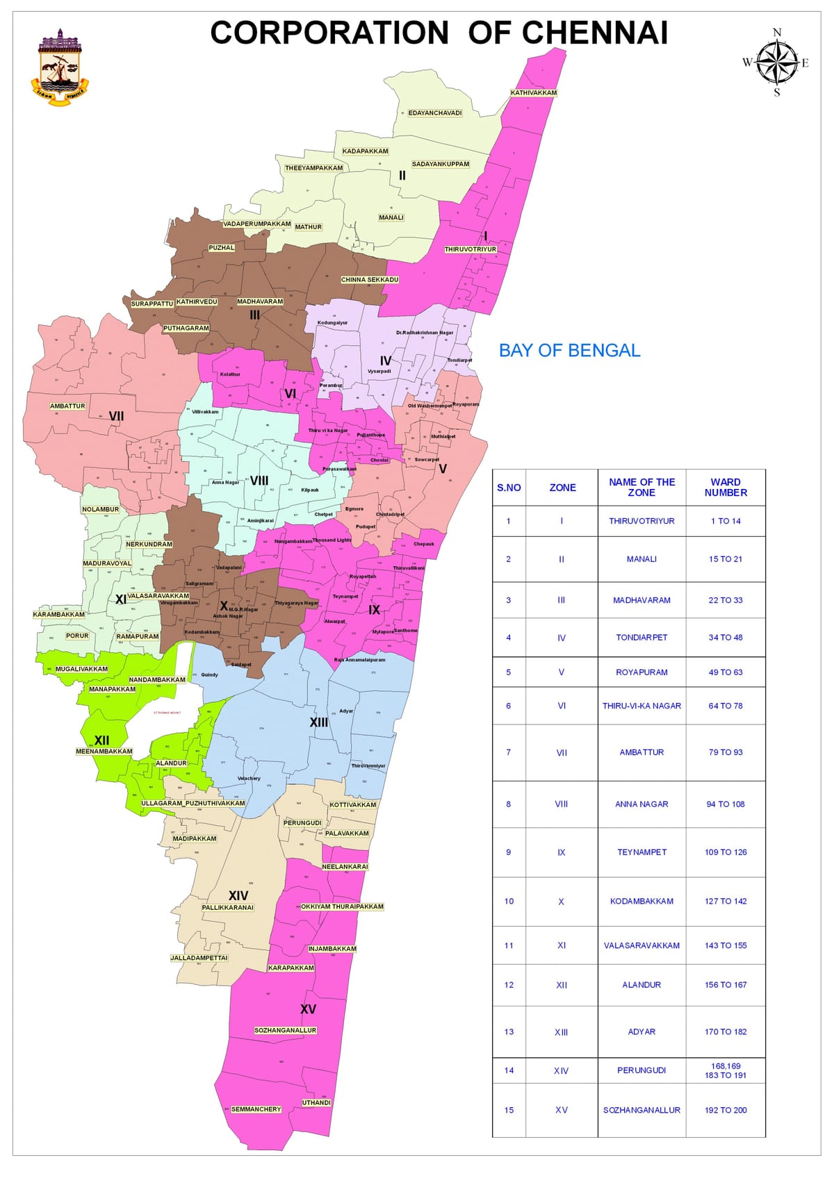 Chennai oyj: ward kartta