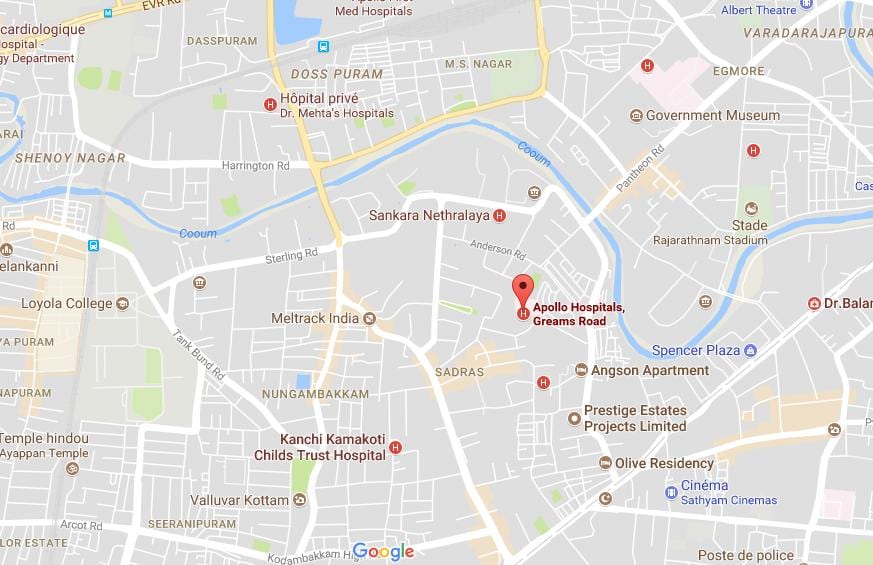 Apollo hospital Chennai Greams road kartta