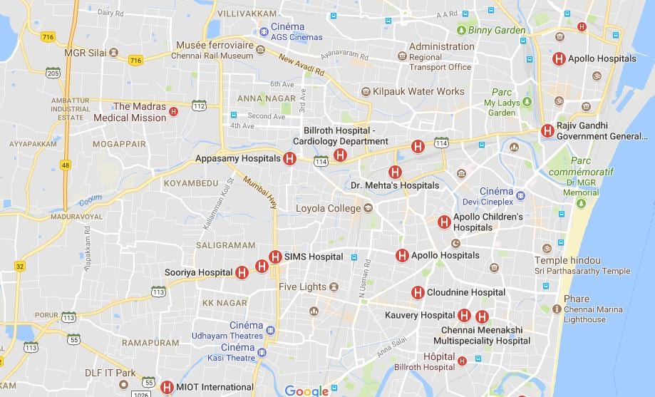 kartta Chennai Sairaalat 