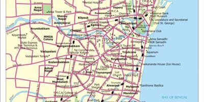 Chennai kaupungin kartta, jossa kaduilla